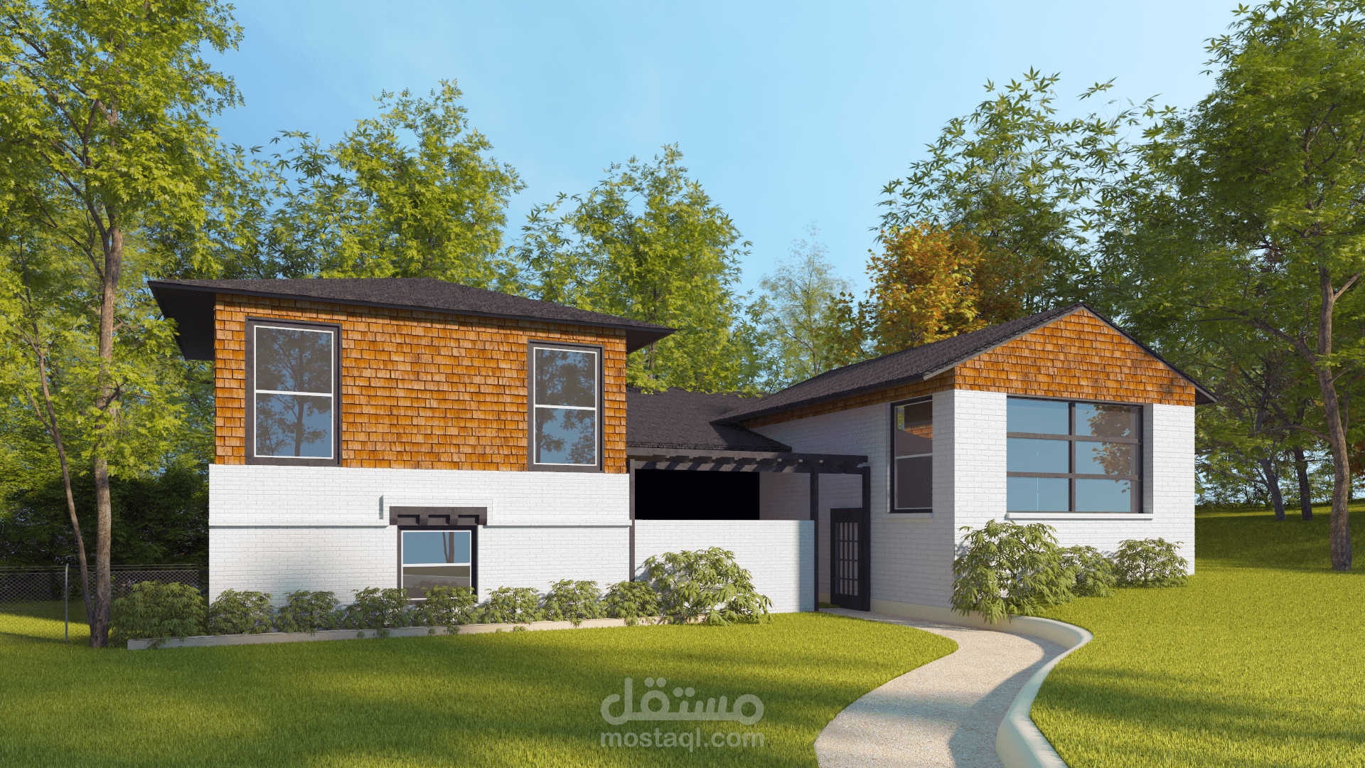 رندر تصميم خارجي لمنزل في أمريكا
