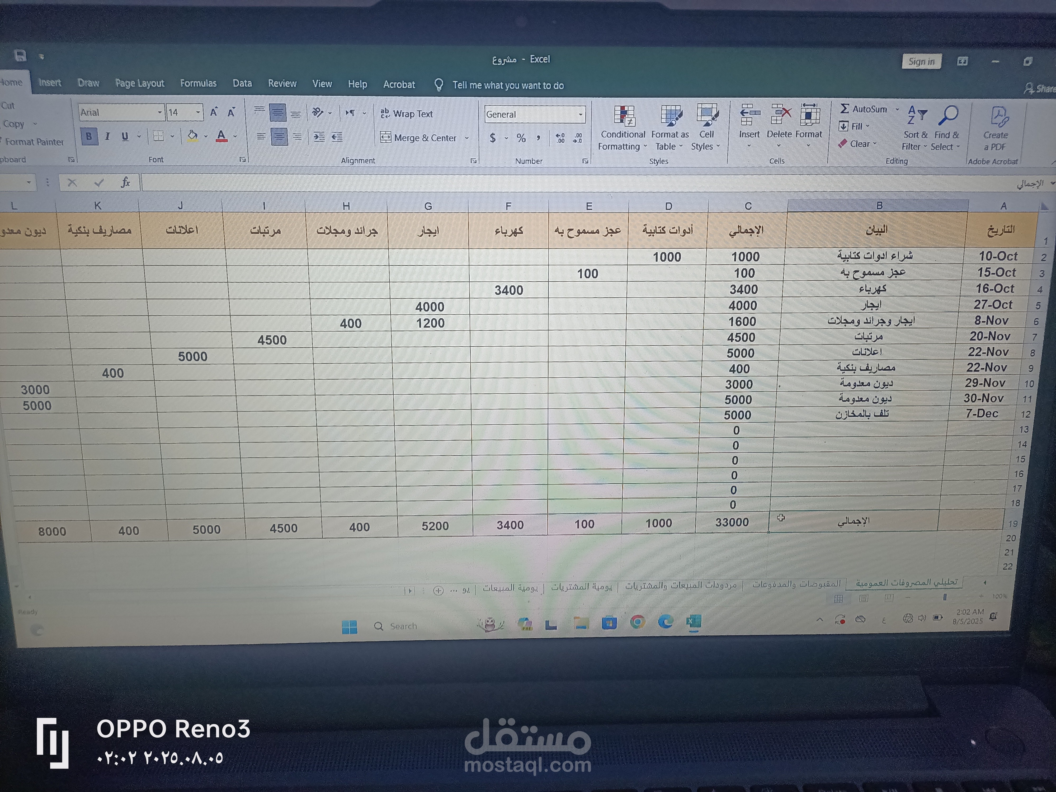 تسجيل المصروفات