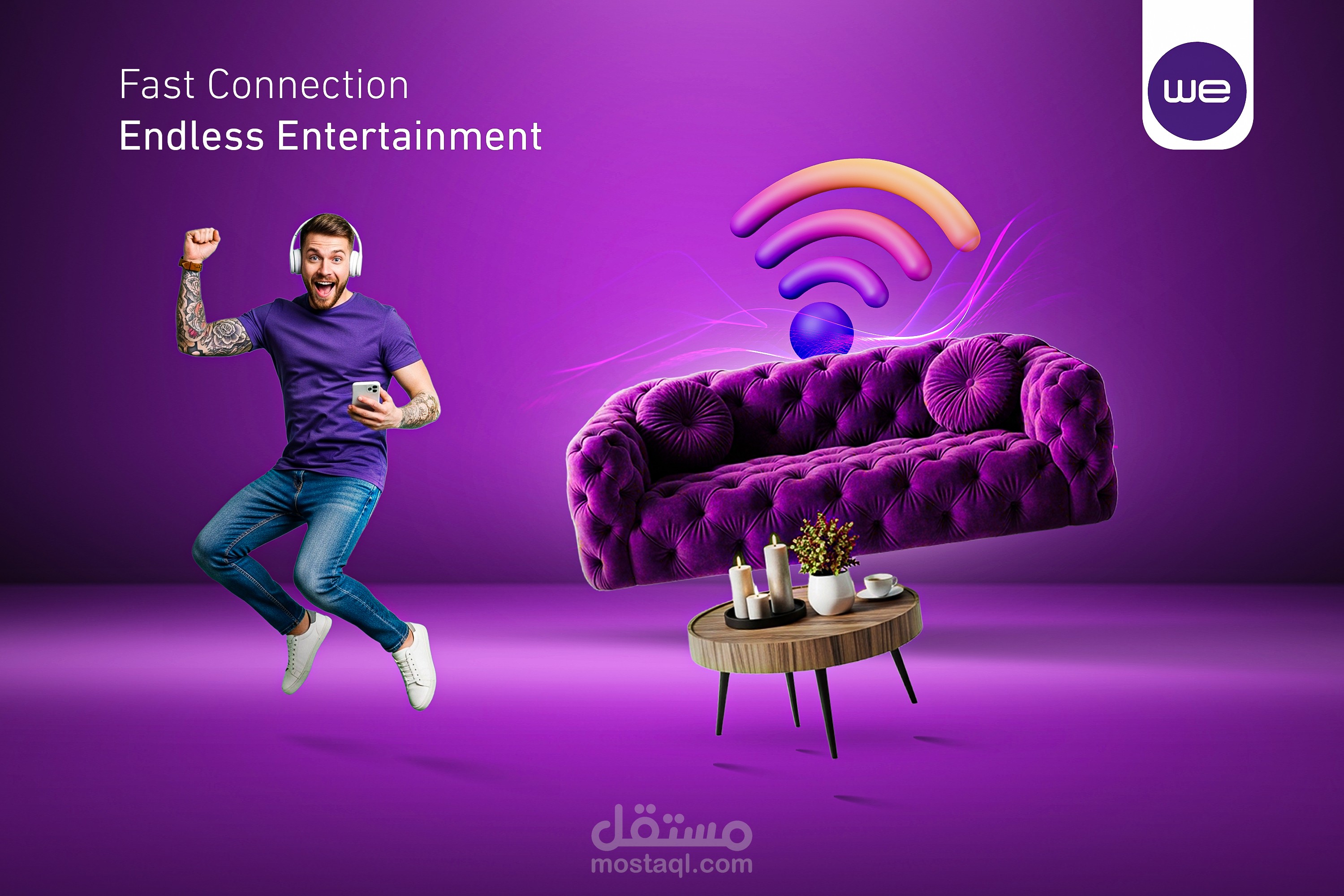 تصميم ميني كامبين لشركة WE لعرض سرعة الإنترنت وجودة الخدمات