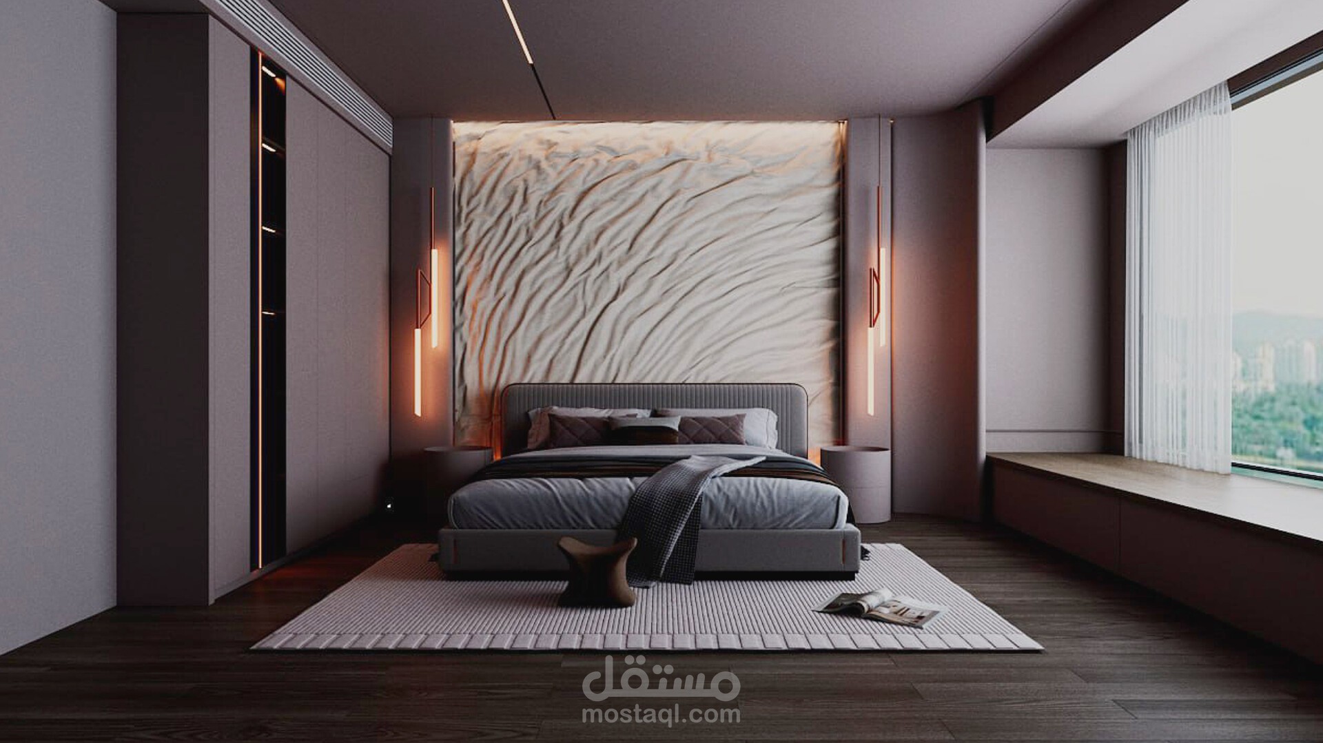 غرفة نوم عصريه بألوان ترابيه مميزه