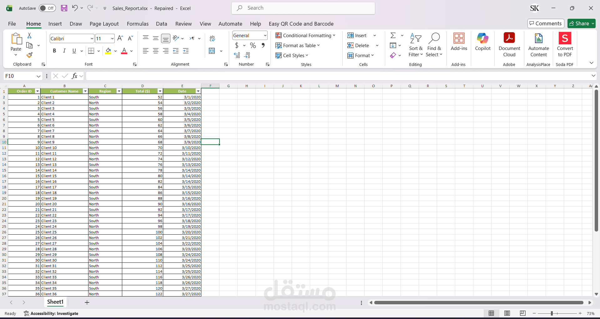 إعداد وتنسيق تقرير مبيعات تفصيلي على Excel