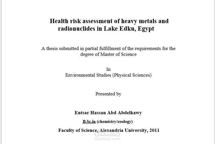 Health Risk Assessment of Heavy Metals and Radionuclides in Lake Edku, Egypt