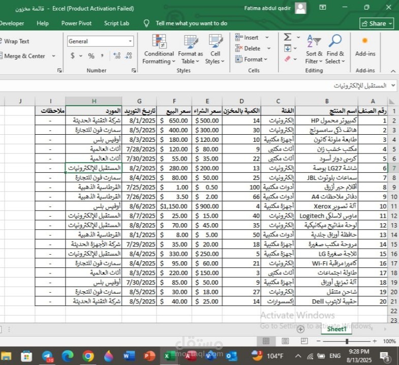 قائمة المخزن