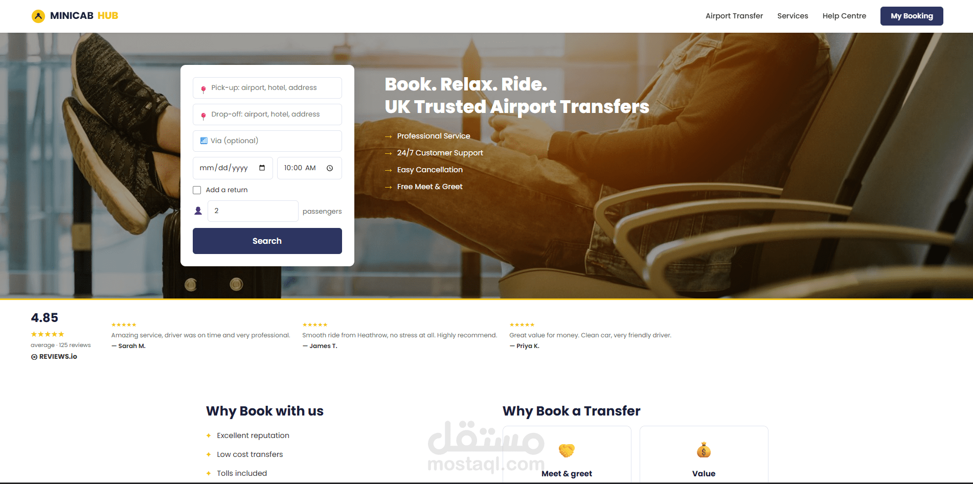 تطوير موقع حجز تاكسي المطار - MiniCab Hub (فول ستاك)