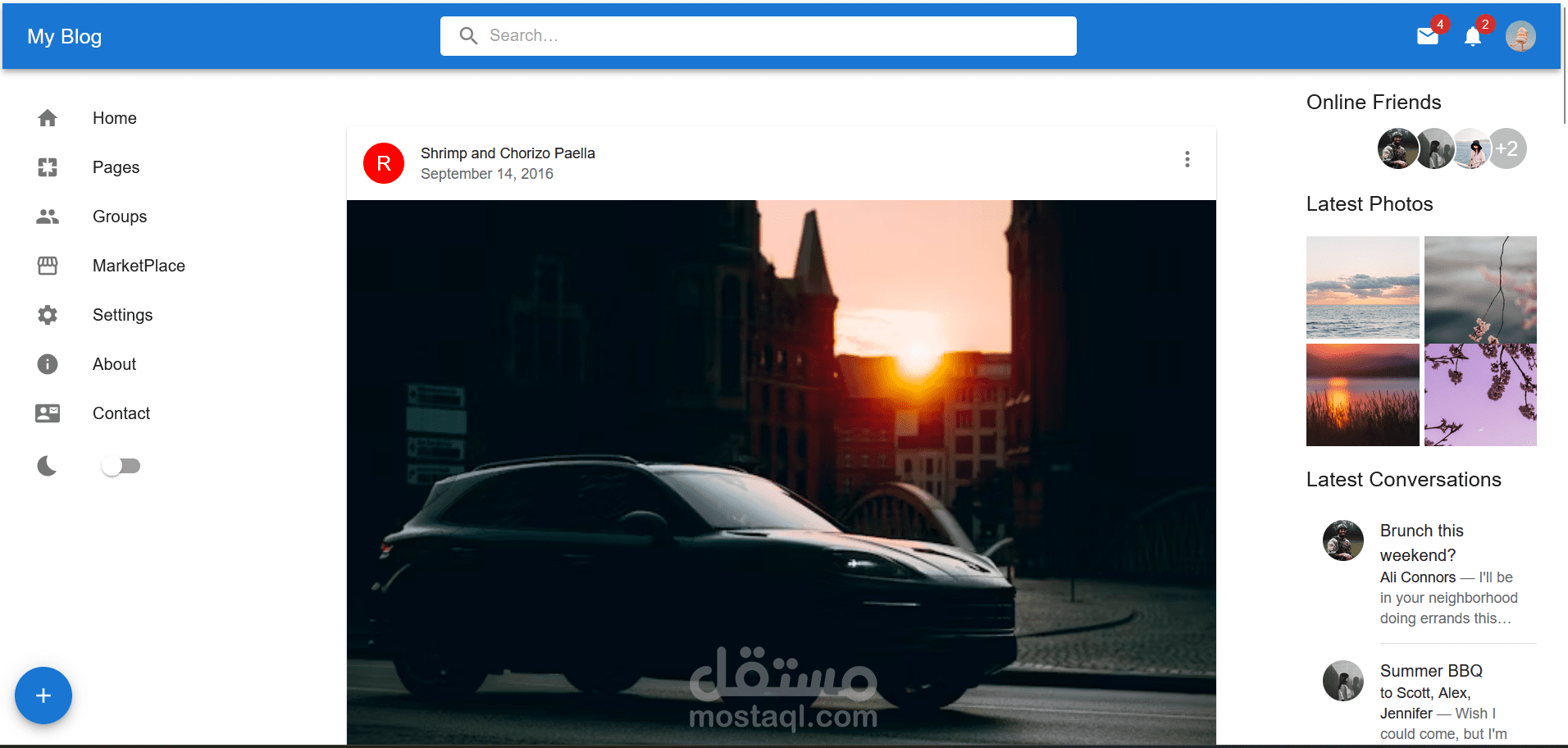 محاكاة واجهة منصة تواصل اجتماعي باستخدام React وMUI