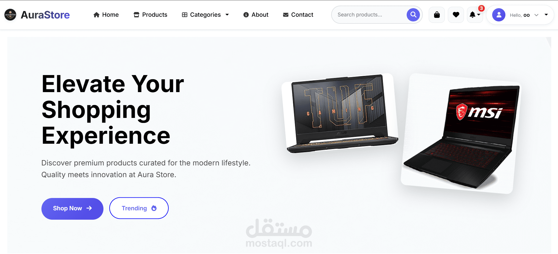 تطوير متجر إلكتروني كامل AURA Store (ASP.NET Core · Stripe )
