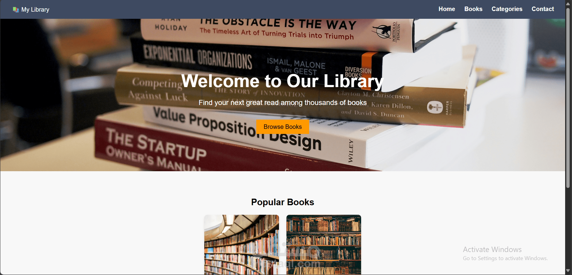 Online Library Website – Home Page