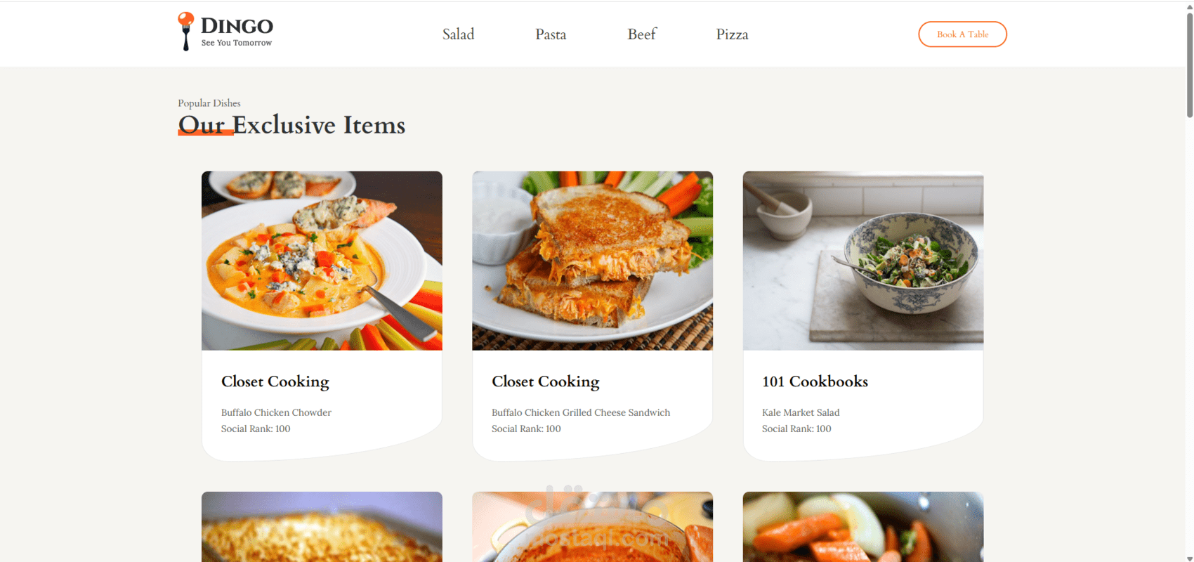 موقع مطعم يقدم طلبات وخدمات