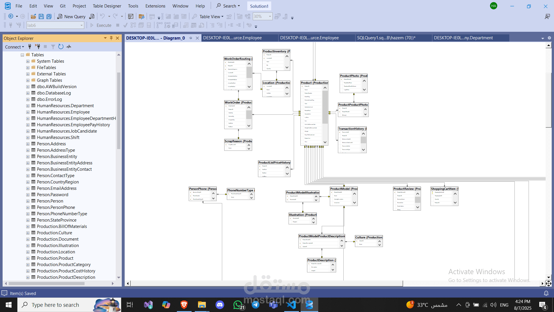 تطوير قاعدة بيانات بإستخدام SQL server لشركة مبيعات