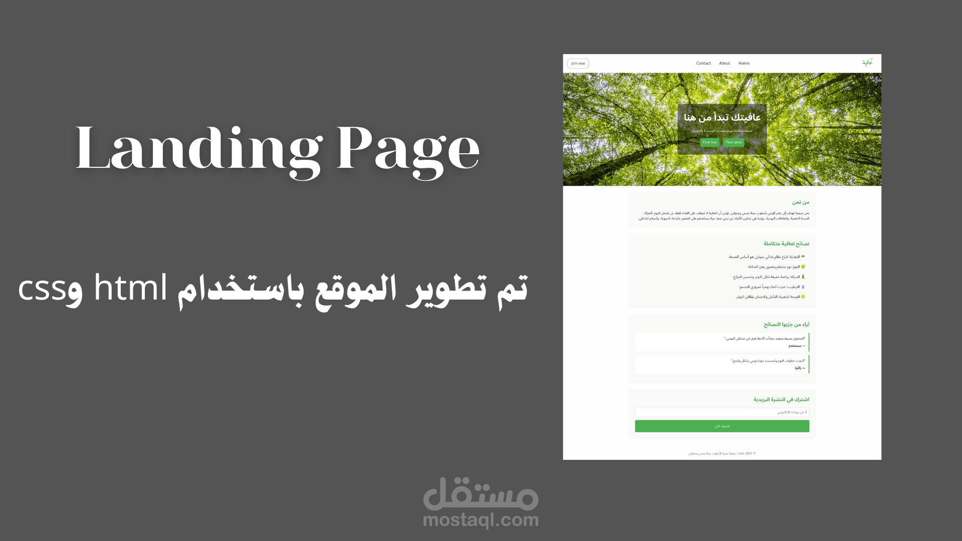 Landing Page لموقع صحي (blog webesite )