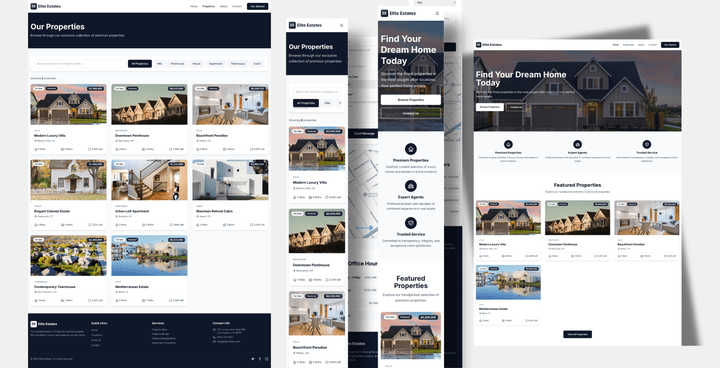 تطوير موقع عقاري احترافي – Elite Estates