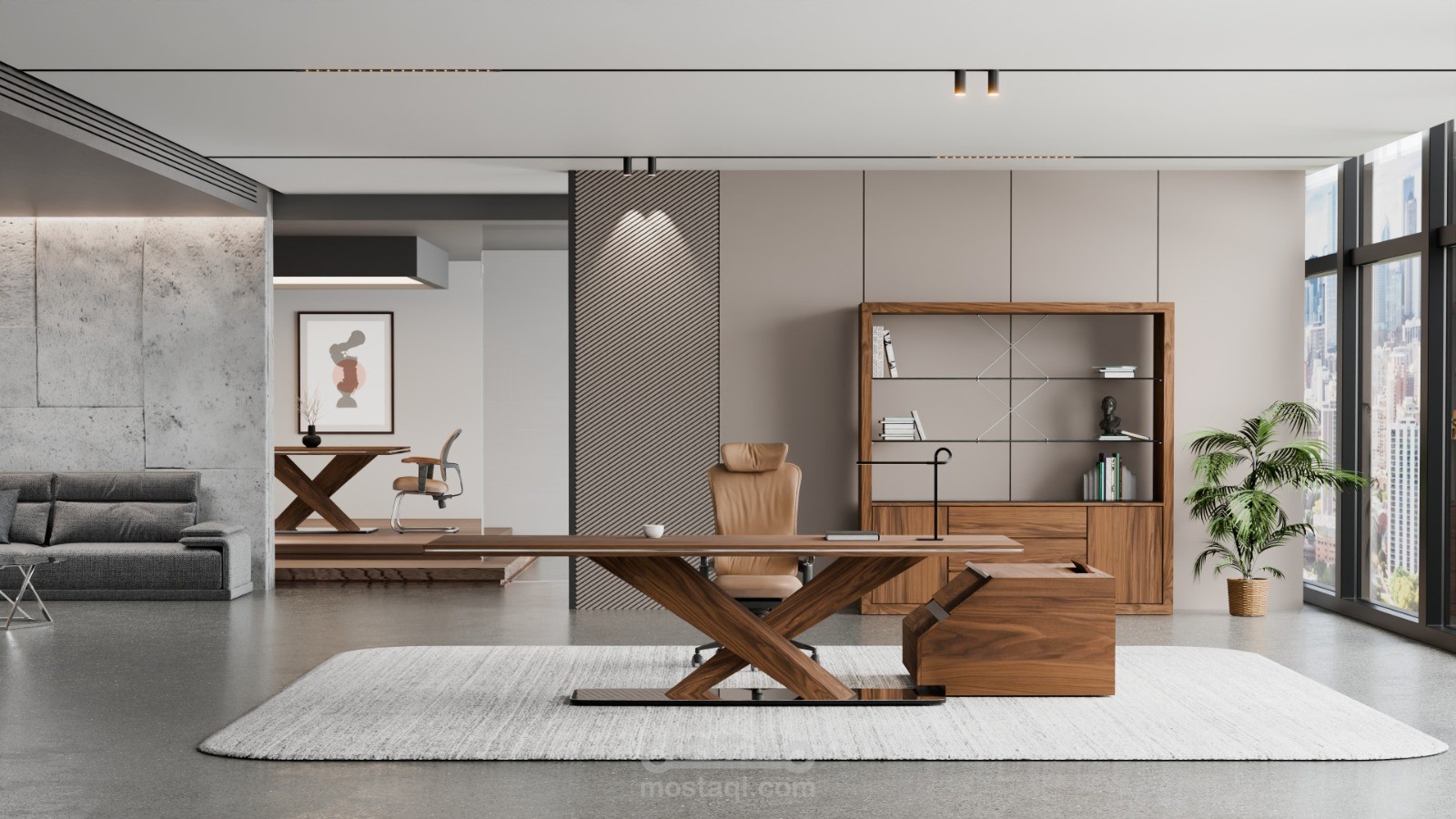تصميم داخلي لمكتب مدير كل العناصر الموجوده في الصوره 3d modling