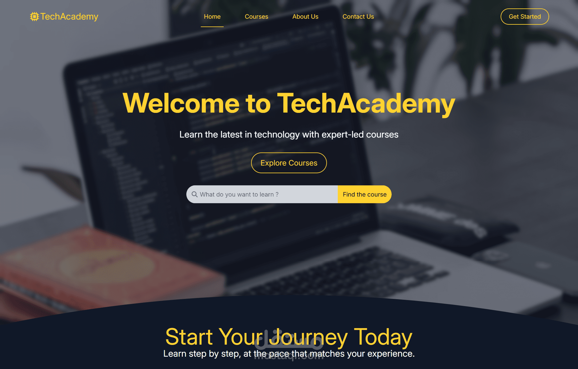واجهة ويب تفاعلية لمنصة كورسات Tech Academy باستخدام JavaScript و Tailwind