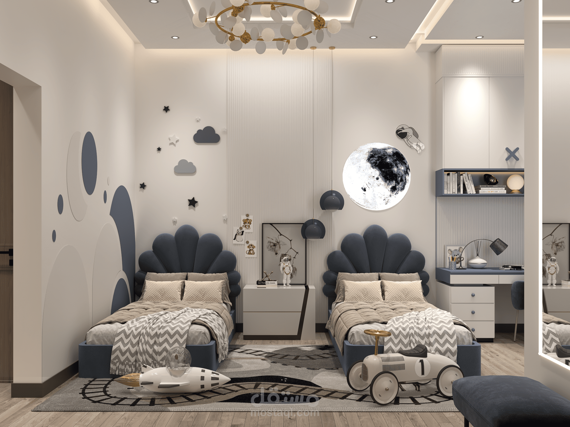 “تصميم غرفة أطفال بطابع فضائي”
