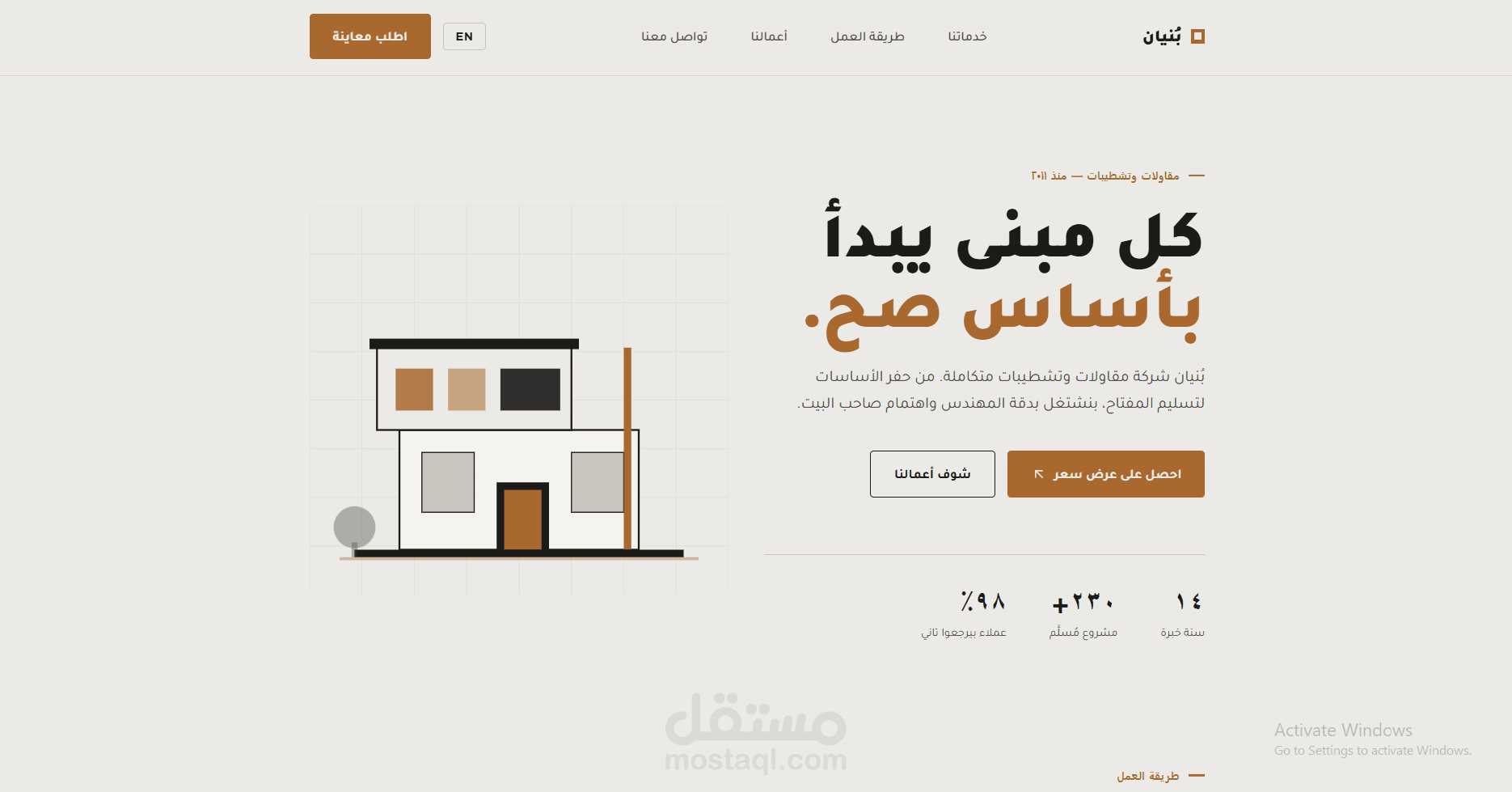 تصميم وتطوير موقع شركة مقاولات وتشطيبات (Full-Stack) - عربي/إنجليزي