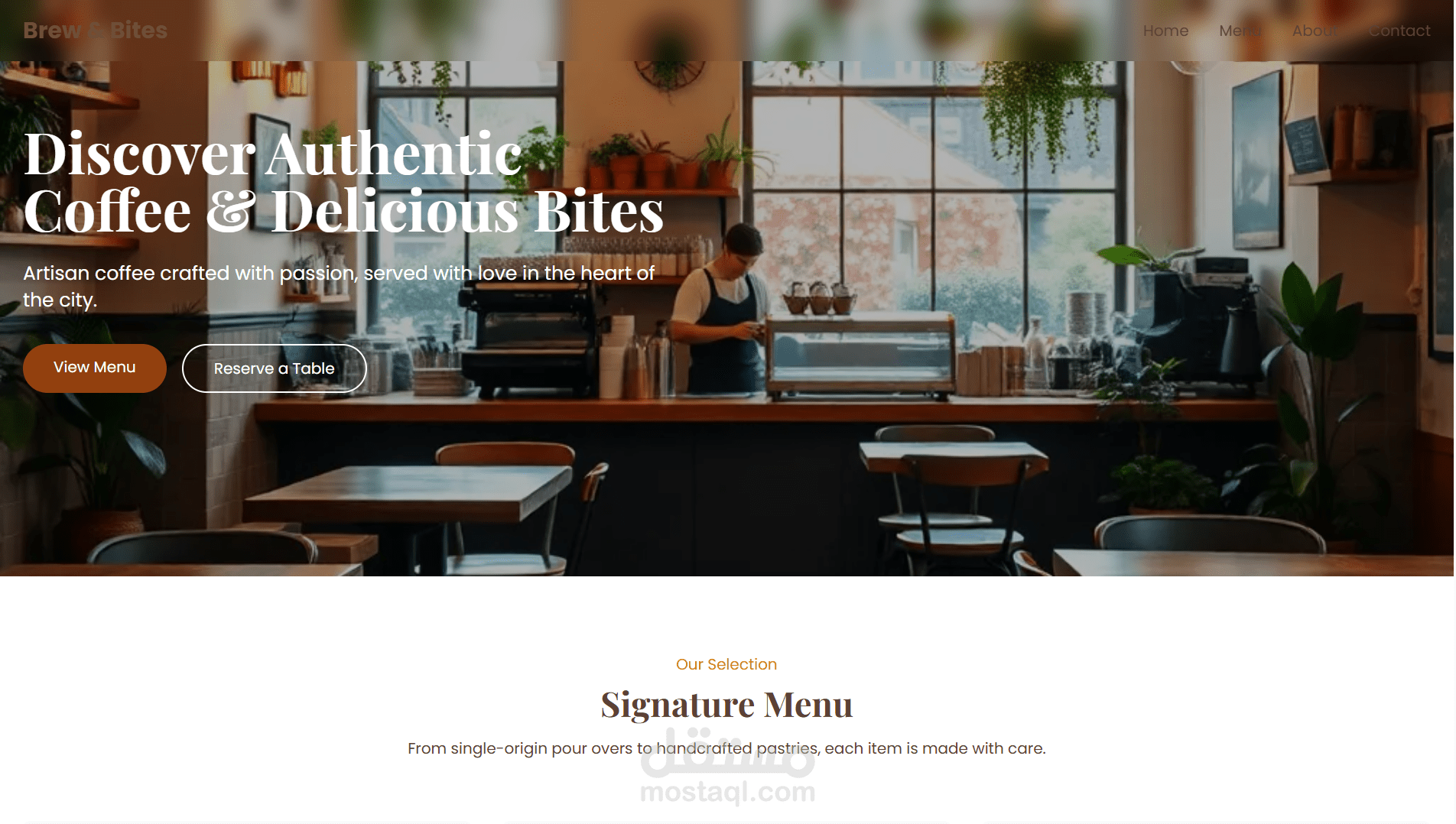 cafe landing page
