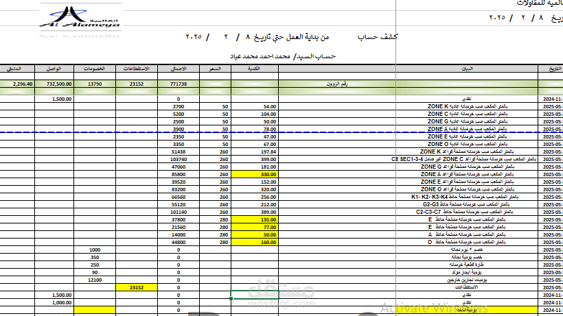 عمل شيت تقفيل حسابات الشركات و المقاولين و مستخلصات الموقع