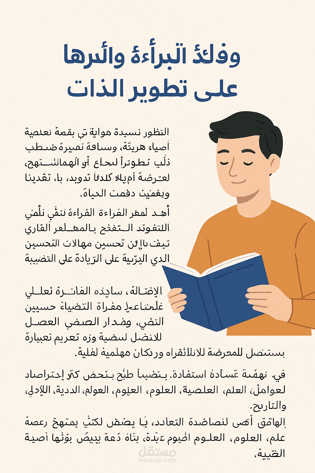 مقال تثقيفي – عن فوائد القراءة وأثرها على تطوير الذات.