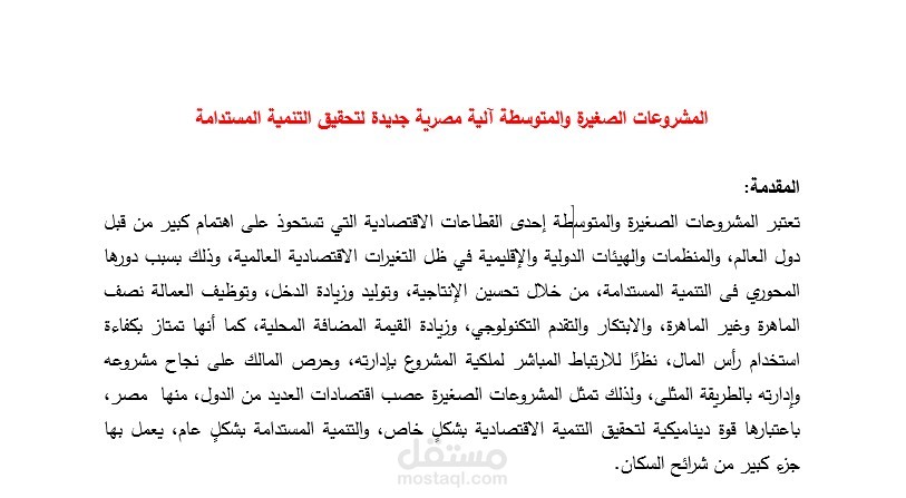 المشروعات الصغيرة والمتوسطة آلية مصرية جديدة لتحقيق التنمية المستدامة