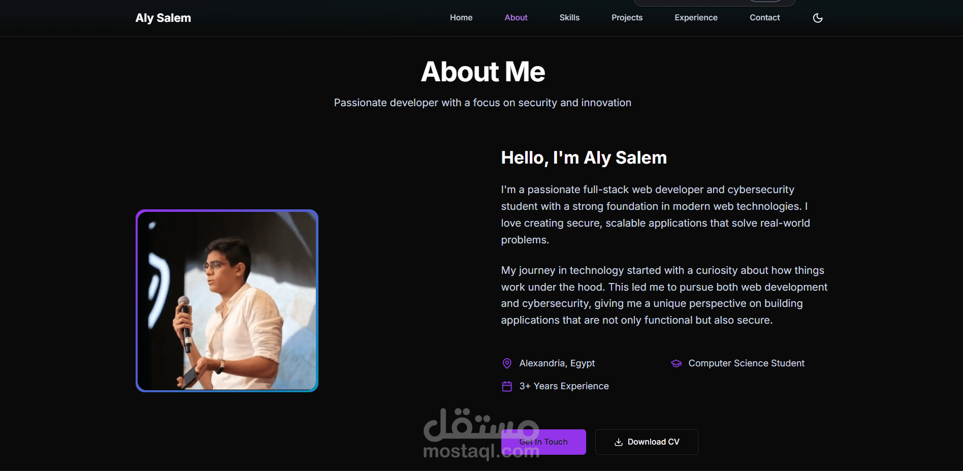 موقع شخصي (Portfolio Website) بتصميم بسيط وأنيق باستخدام