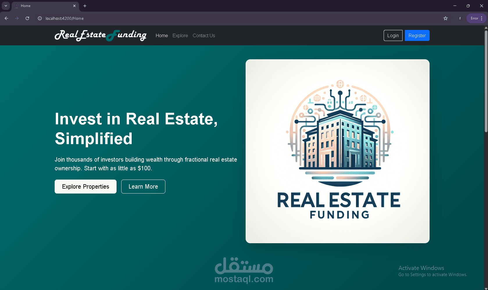 Real Estate Funding Platform – Tokenized Property Investment Web App - منصة تمويل عقاري – للاستثمار في العقارات بنظام الأسهم الرقمية