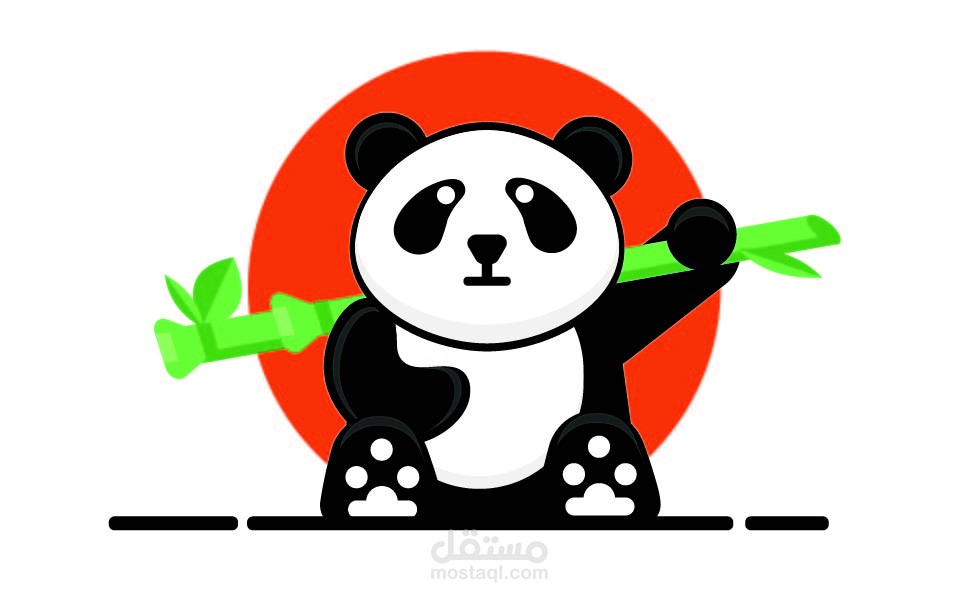 تصميم شخصية كرتونية (الباندا) بأسلوب الـ Flat Illustration