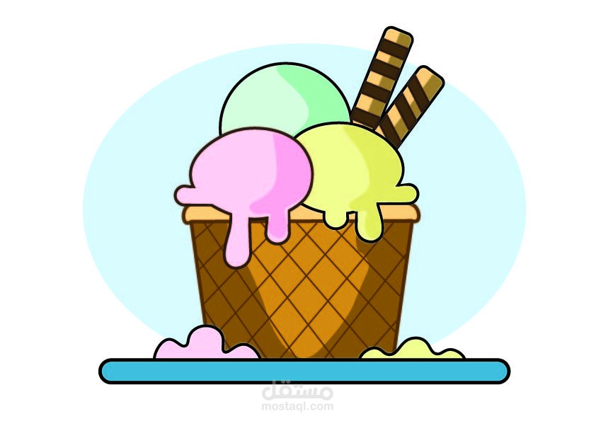 تصميم Vector توضيحي لصورة "آيس كريم" بأسلوب الـ Flat Illustration