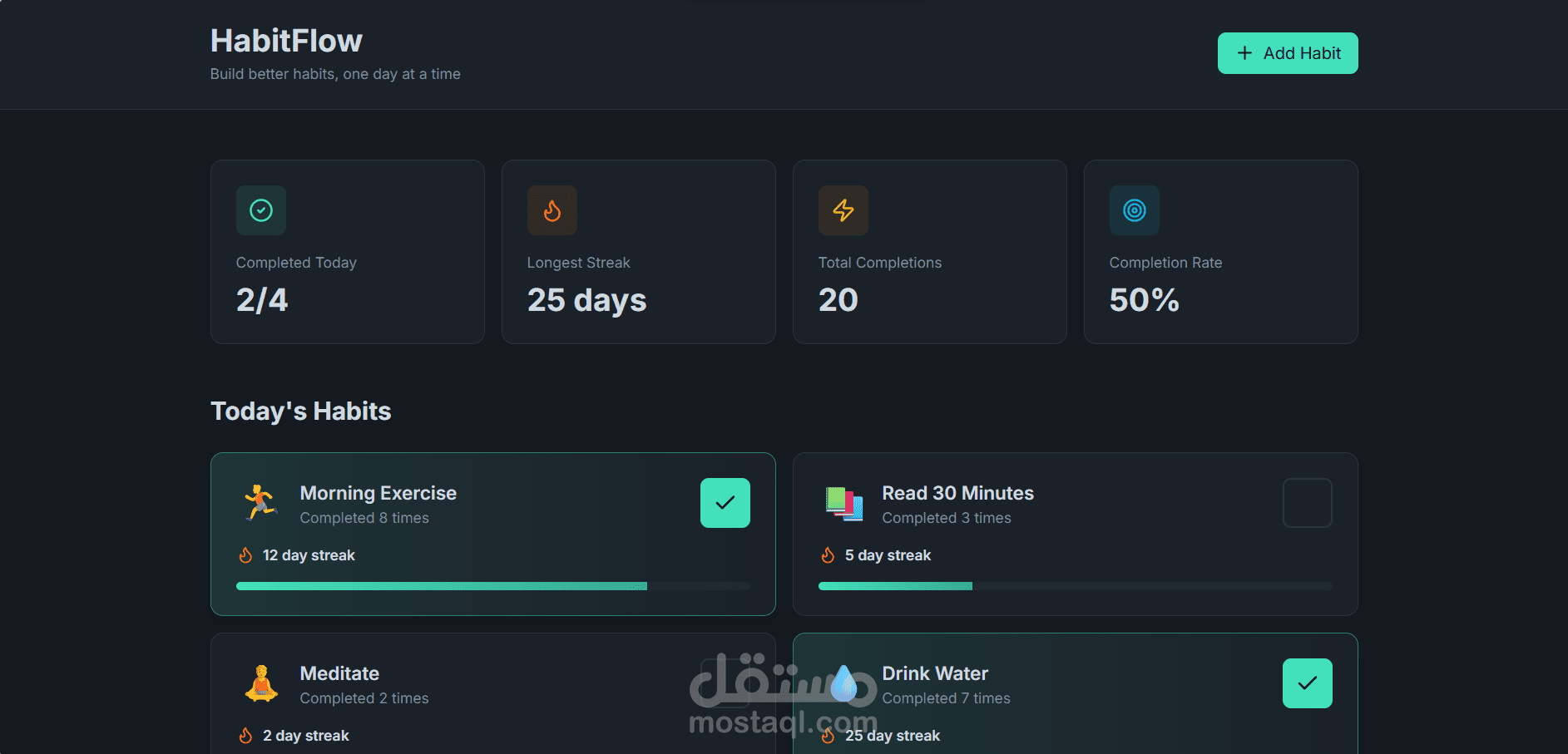 تطوير Dashboard احترافية لتتبع العادات باستخدام JavaScript