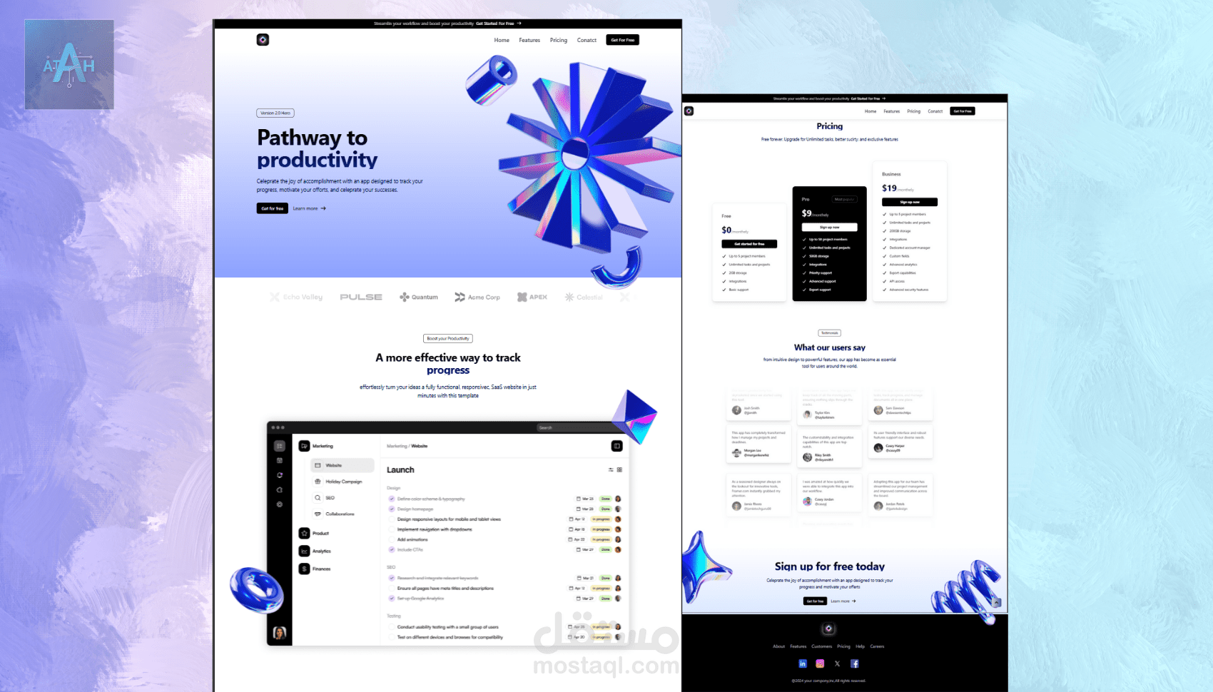 SaaS Landing – صفحة هبوط لخدمة SaaS (Next JS+ Tailwind CSS)