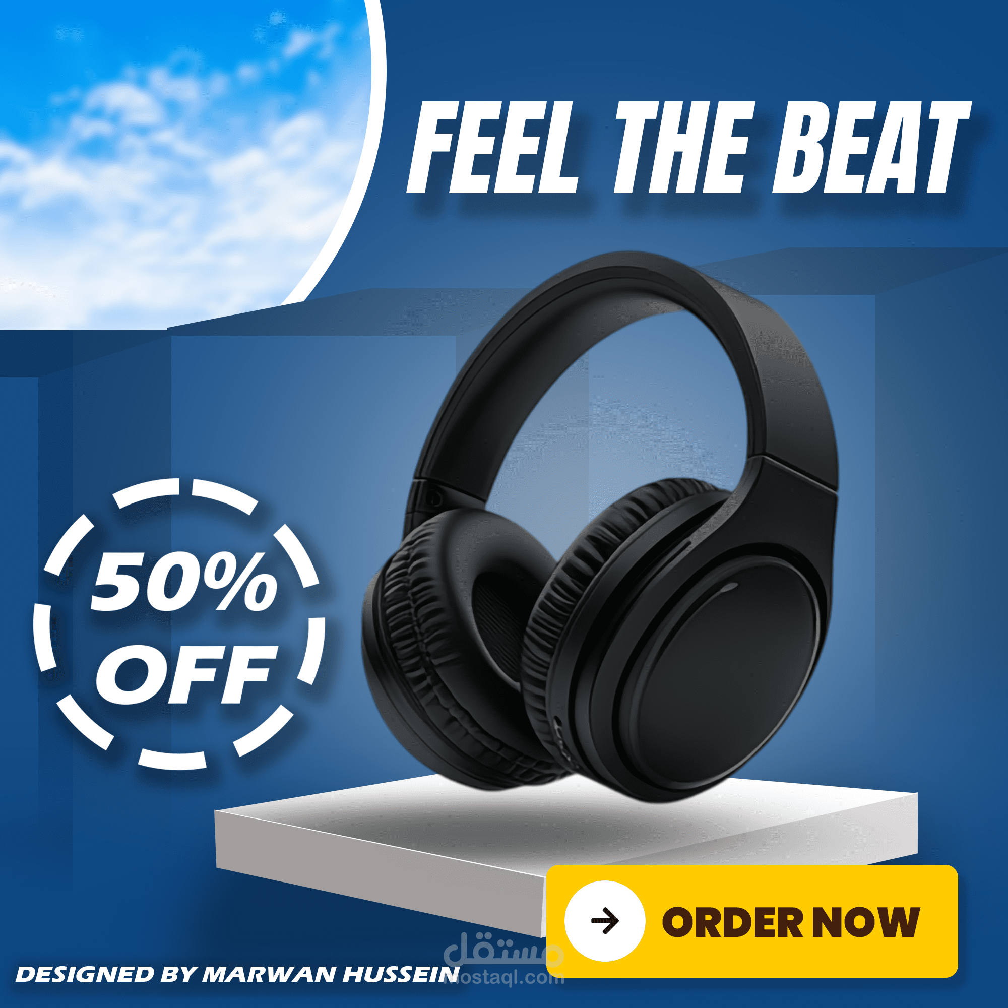 Bold Headphones Ad Design – 50% OFF Promotional Visual