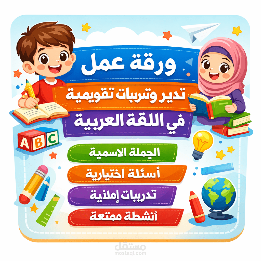 ورقة عمل وتدريبات تقويمية في اللغة العربية للمرحلة الابتدائية