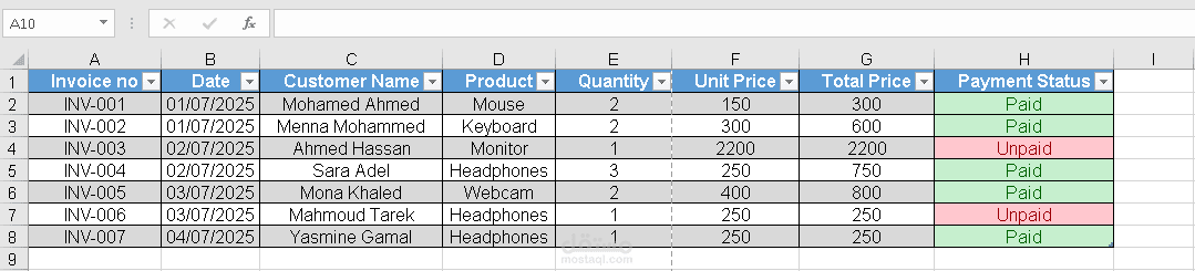 تنظيم بيانات في Excel