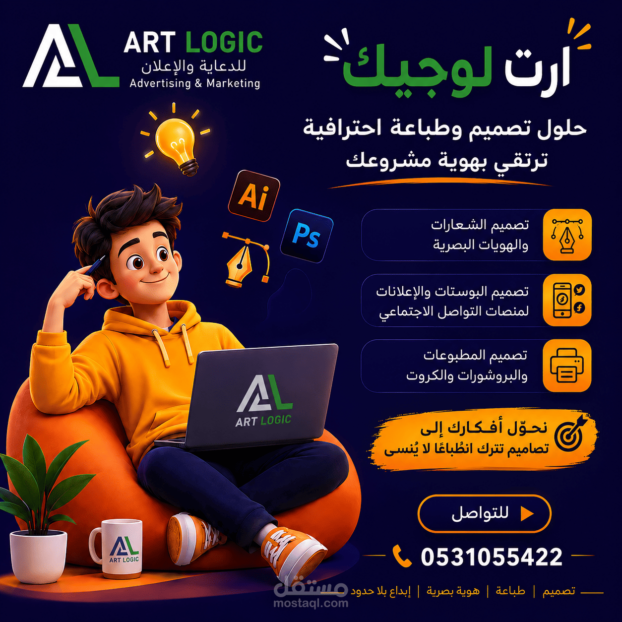 تصميم بوستر لوجوو حروف بارزة كروت سوشيال ميديا