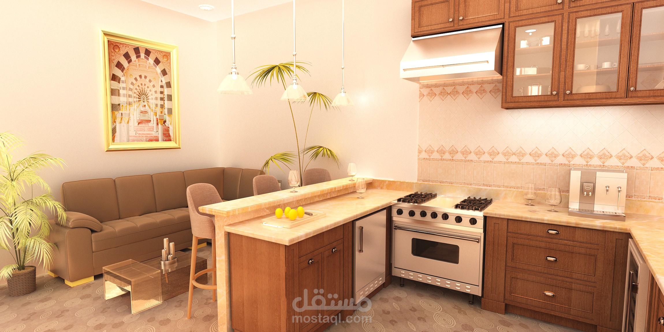 تصميم ركن الطعام والمعيشه في غرفة فندقية