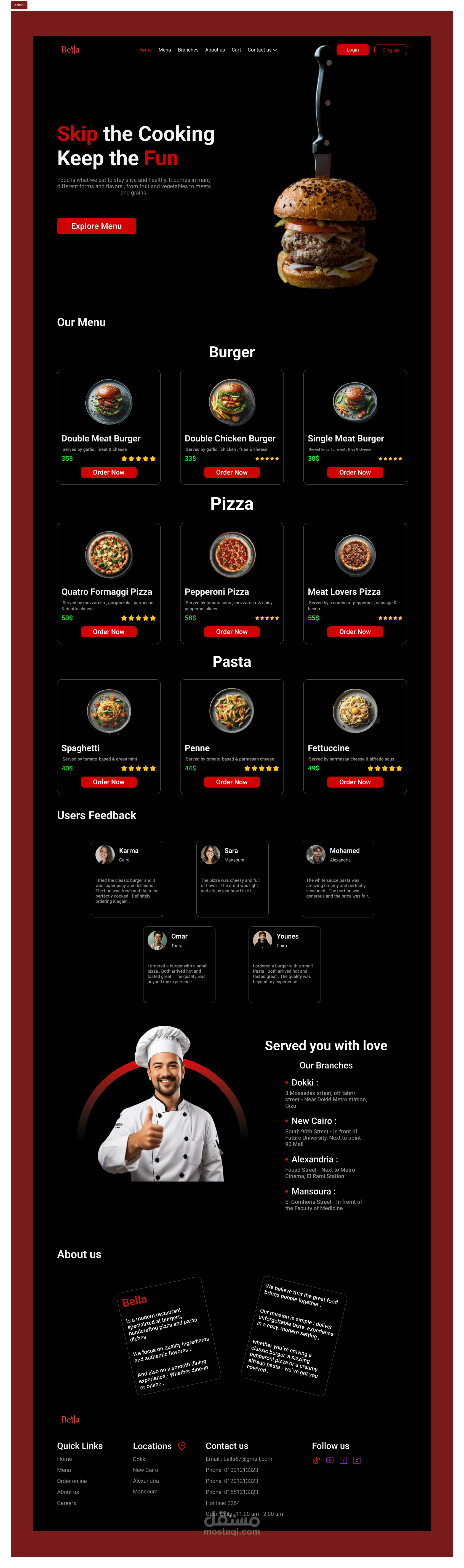 Landing page for food app تصميم واجهه