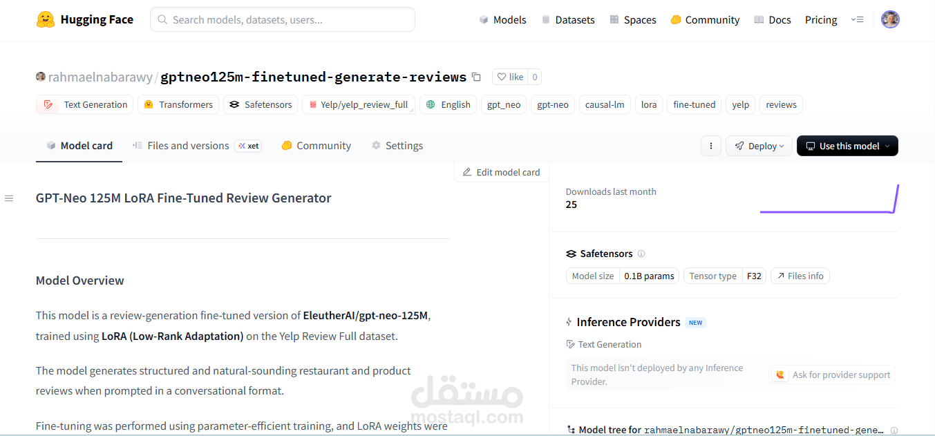 GPT Neo Fine tuning for reviews generation