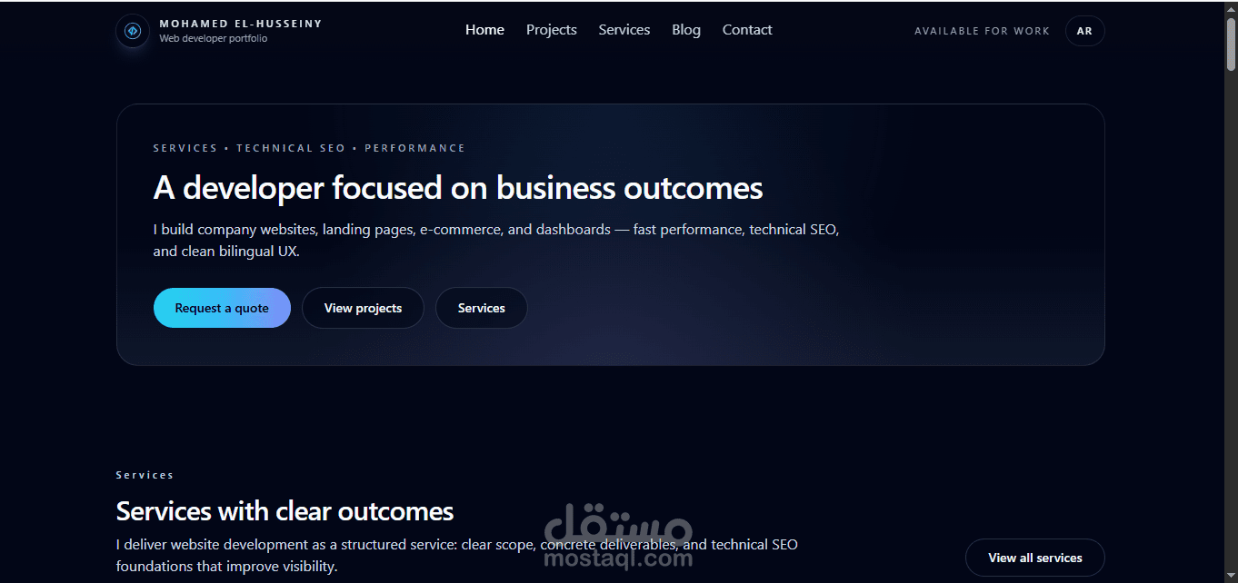 تصميم وتطوير موقع معرض أعمال شخصي