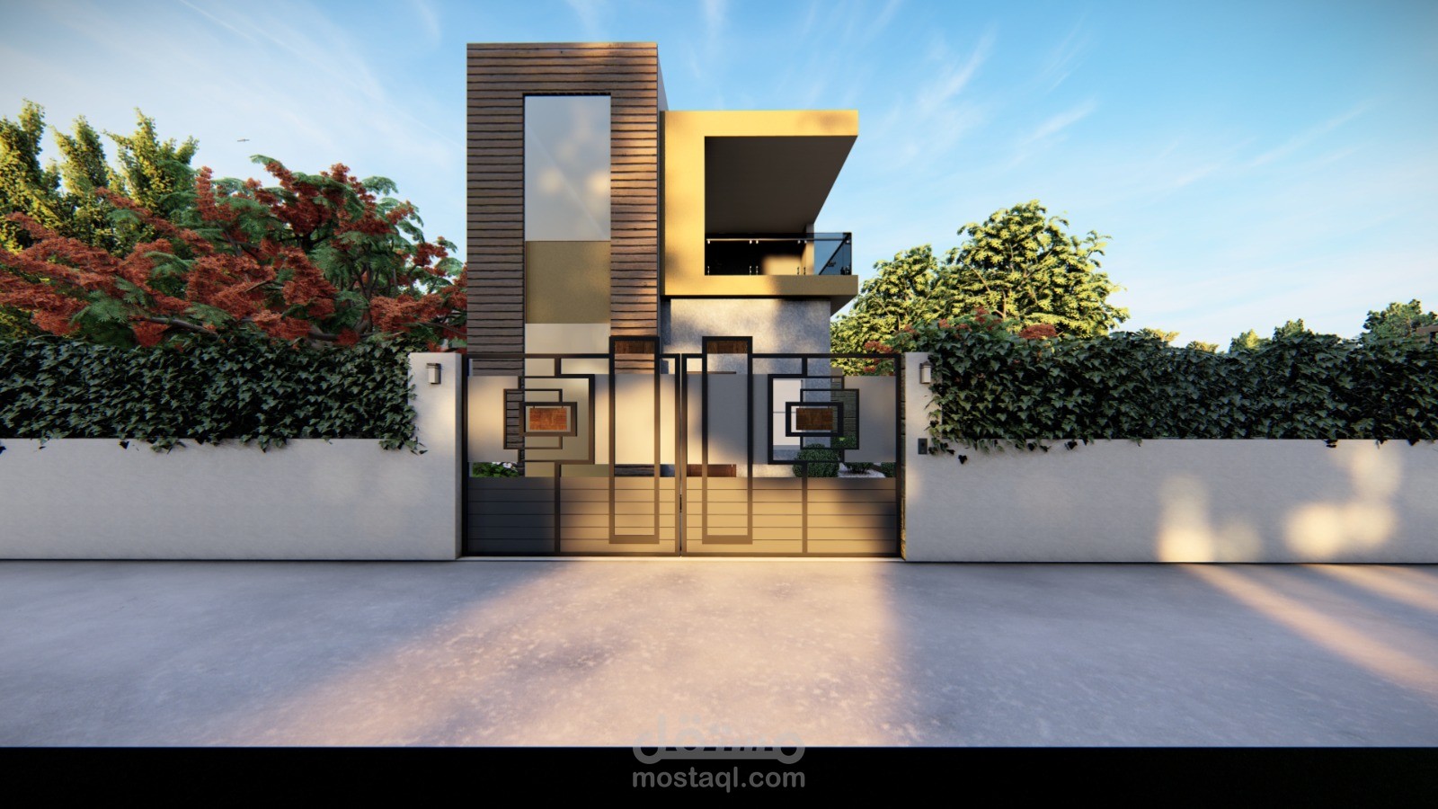 Modern Villa Landscape Design with Outdoor Seating