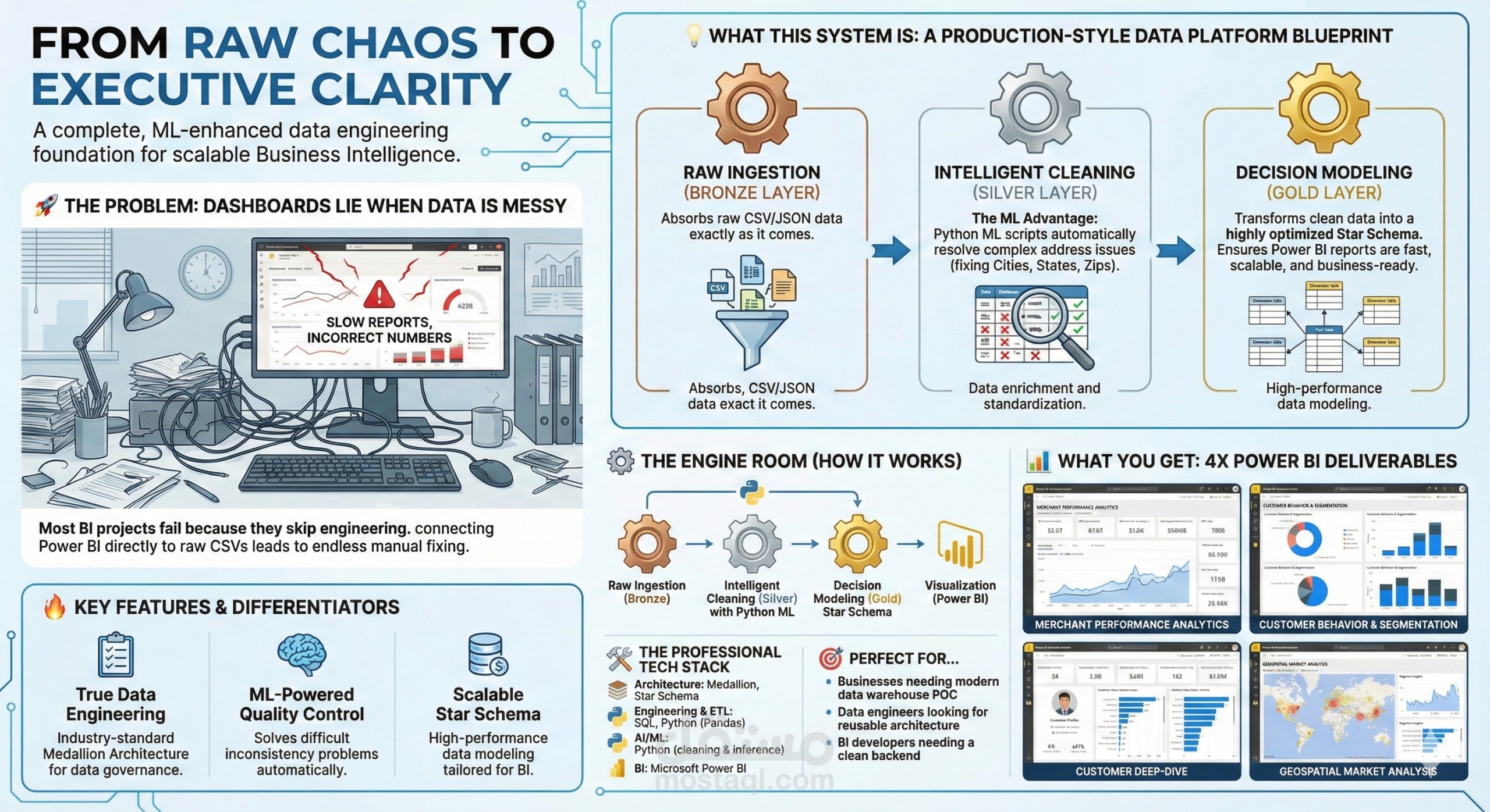 بناء مستودع بيانات (Data Warehouse) ونظام ذكاء أعمال متكامل باستخدام Medallion Architecture و Power BI