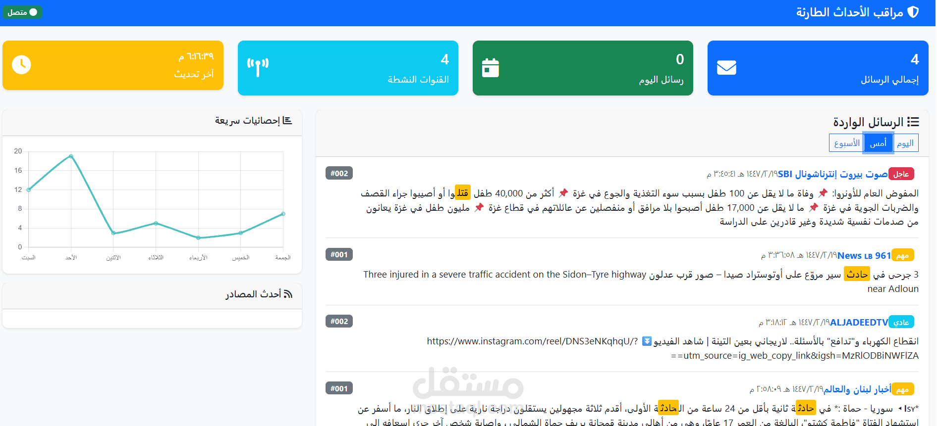 تطوير نظام ذكي لرصد وتحليل الكوارث في لبنان عبر بوت واتساب وعرضها على خريطة تفاعلية  (قيد التطوير)