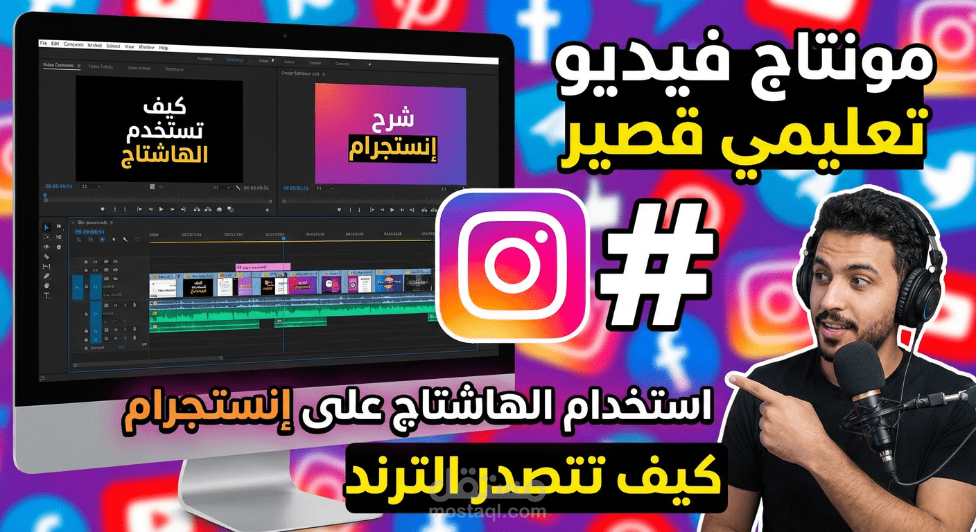 مونتاج فيديو تعليمي قصير حول استخدام الهاشتاج على إنستجرام