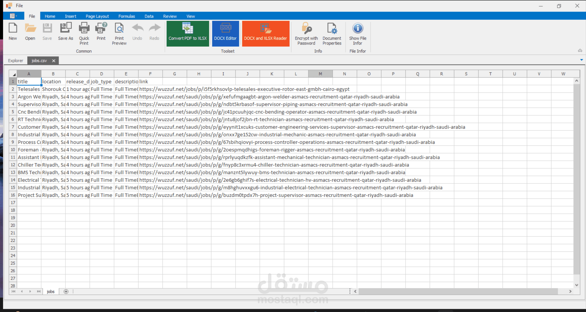 استخراج بيانات من موقع wuzzuf