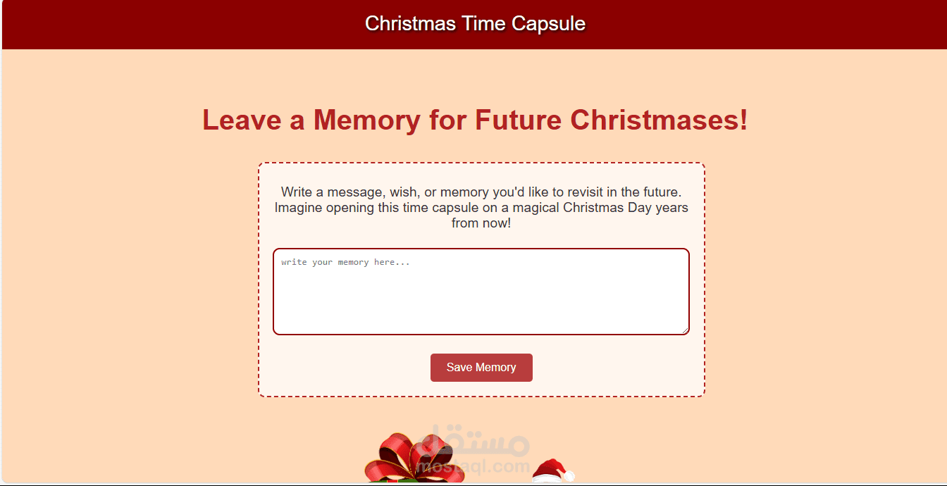 a christmas memory capsule  that sends memories to the future with html, css, and js