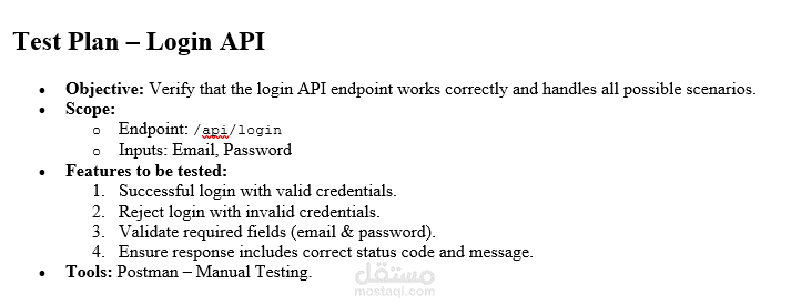 Test Plan – Login API
