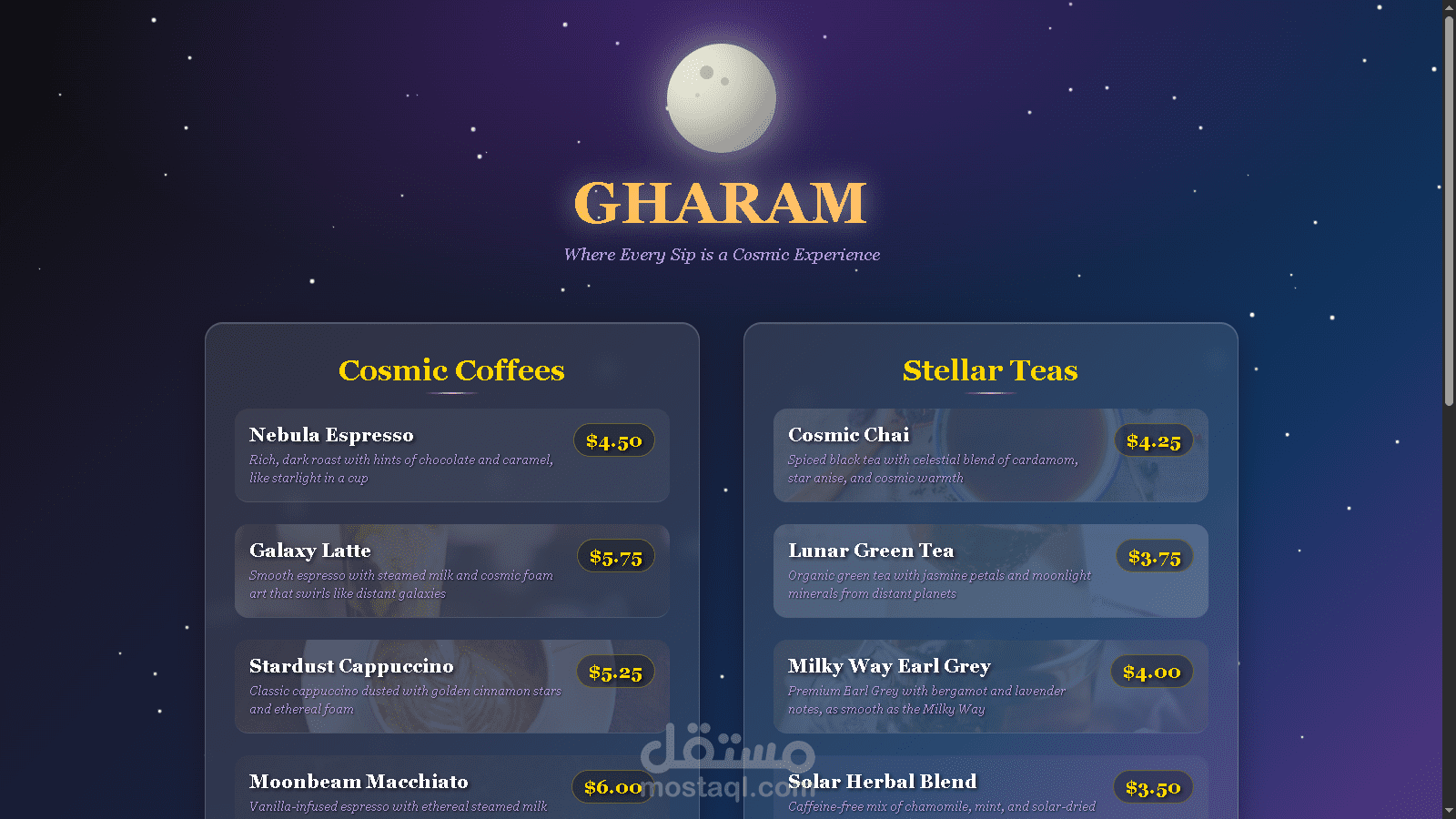 Interactive Café Menu Website