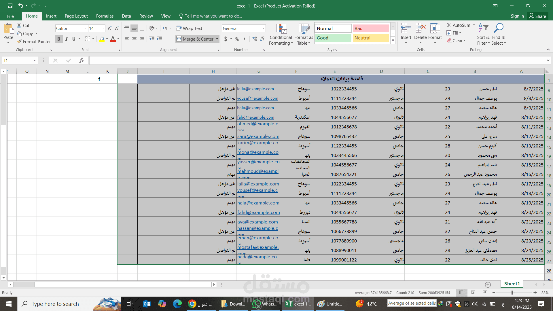 إعداد وتنظيم قاعدة بيانات عملاء احترافية على Excel.