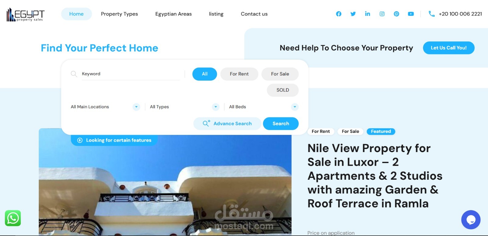 ويبسايت egypt property sales رقم 1 في الاقصر في كلمات البحث والزيارات والمبيعات في مجال العقارات بيع وشراء وايجار