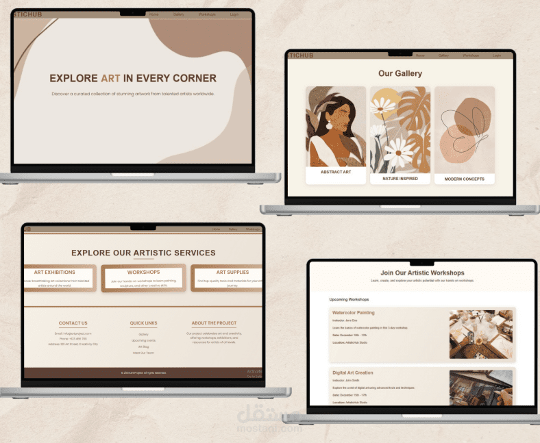 ArtisticHub – موقع ويب متعدد الصفحات لعرض الفن وورش العمل