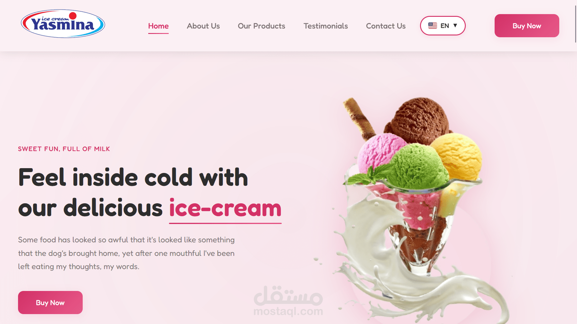 Landing Page عصرية لمتجر آيس كريم حديث بتصميم احترافي وتجربة مستخدم سلسة