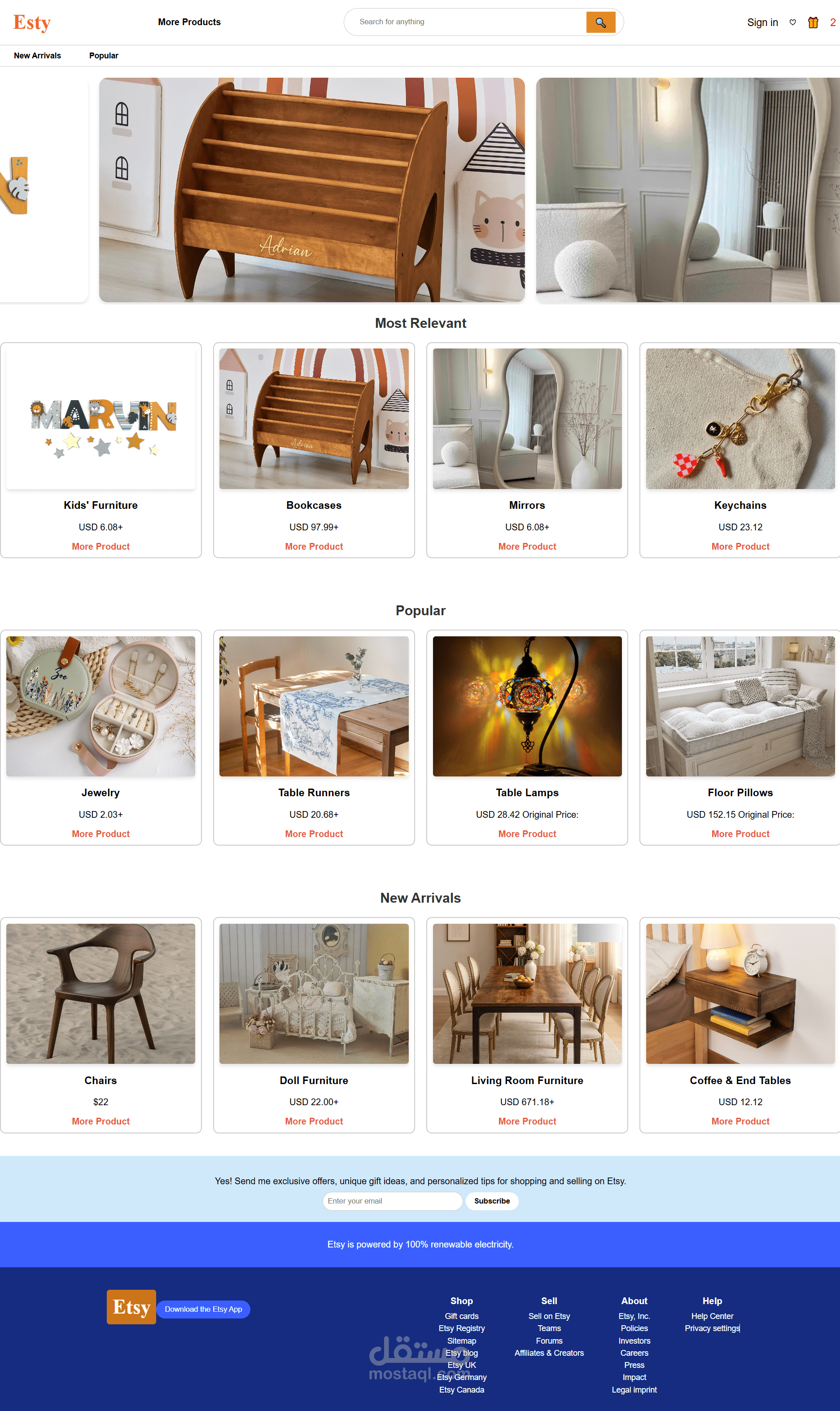 موقع e commerce محاكي لموقع etsy